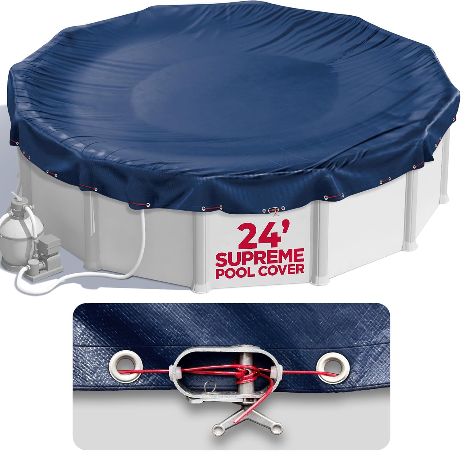 Shop Square 24 ft Round Winter Pool Cover in navy blue, front view
