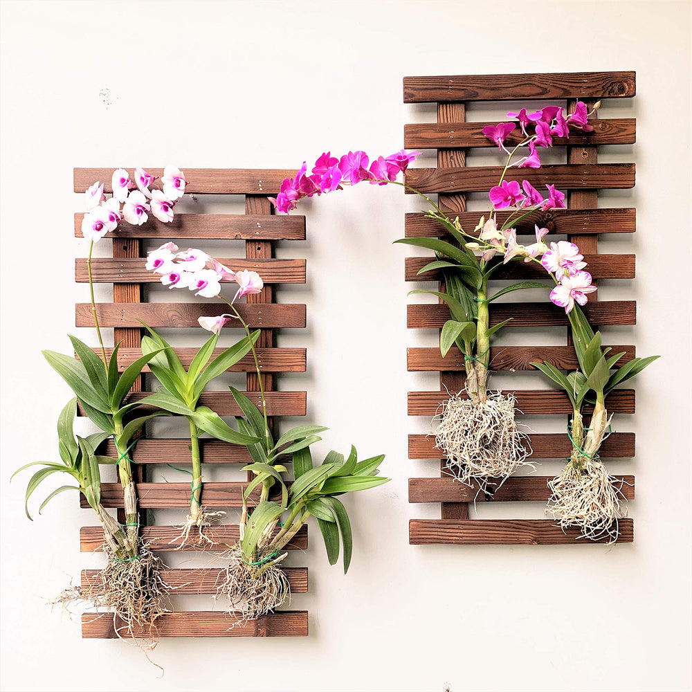 ShopLaLa Wall Planters 60cm dark brown wood with flowers
