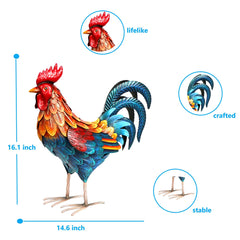 Shorayn Metal Rooster Statue side view showcasing details