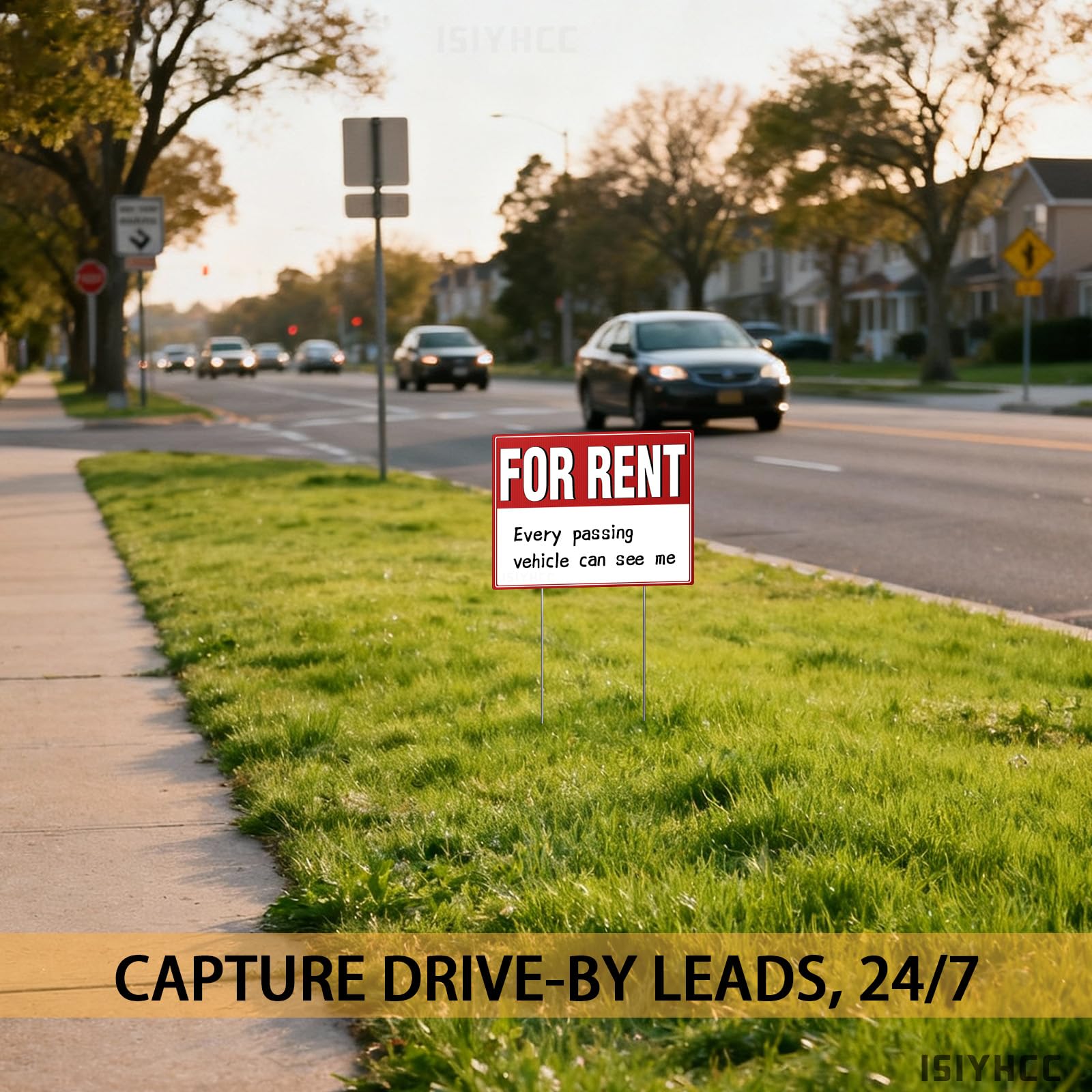 Showing both ISIYHCC for rent signs in outdoor setting