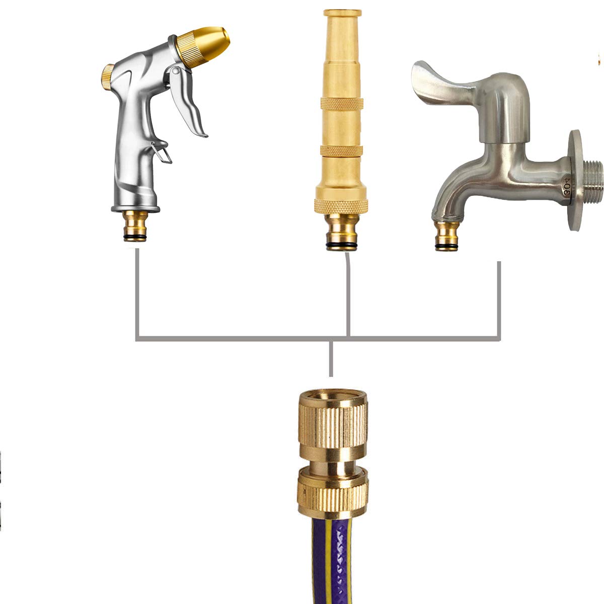 SHOWNEW 5-piece set of brass hose connectors