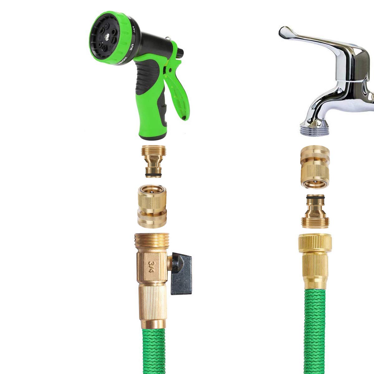 SHOWNEW quick connect fittings in use with a garden hose