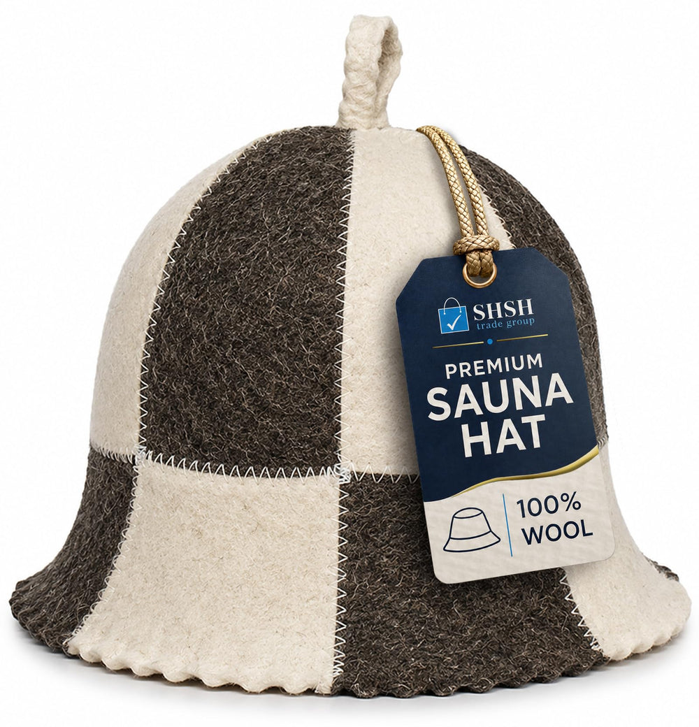 SHSH trade group Wool Sauna Hat Checkered front view, beige