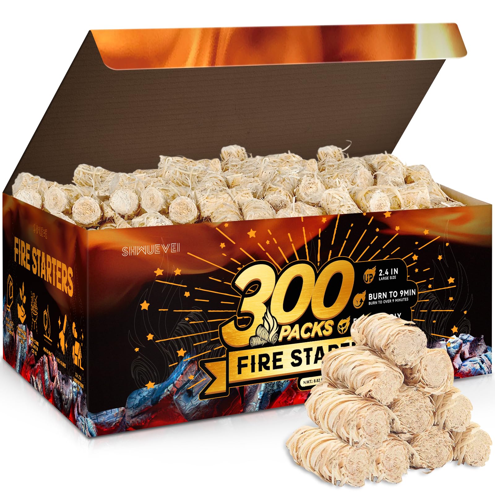 Shwuevei Fire Starter 300 pcs natural wood front view