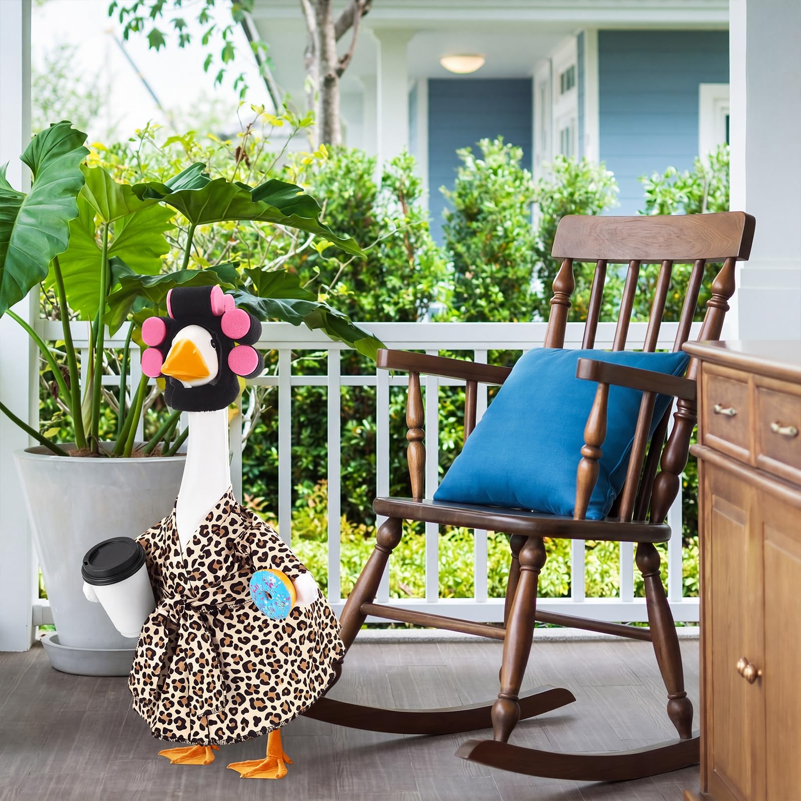 Shyyween Goose Outfit displayed on a garden statue