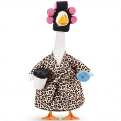 Shyyween Lady Porch Goose Outfit leopard print bathrobe with coffee cup and donut