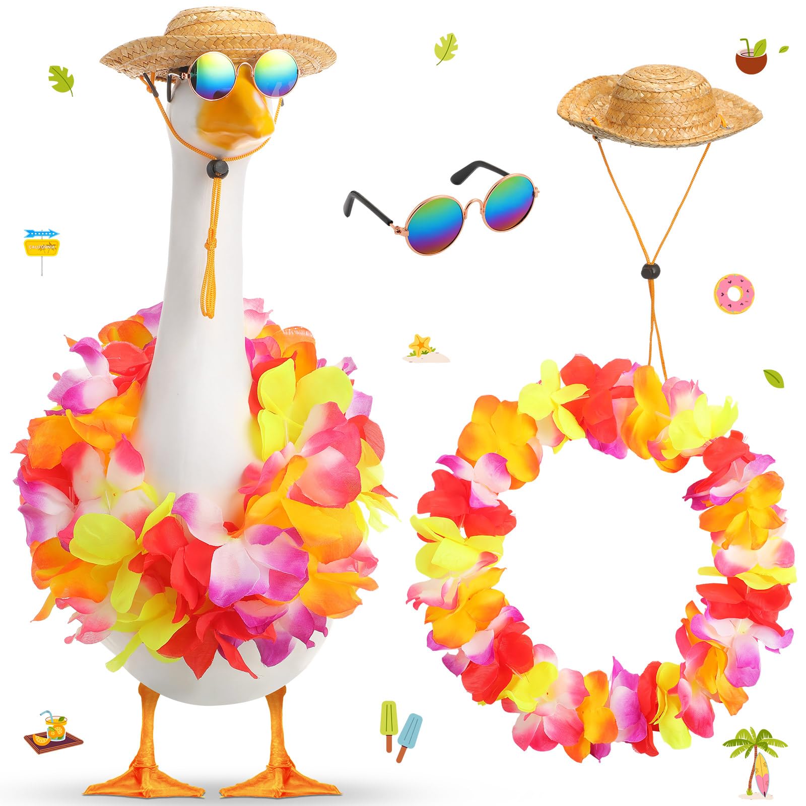 Shyyween Summer Hawaiian Goose Outfit front view with straw hat and lei