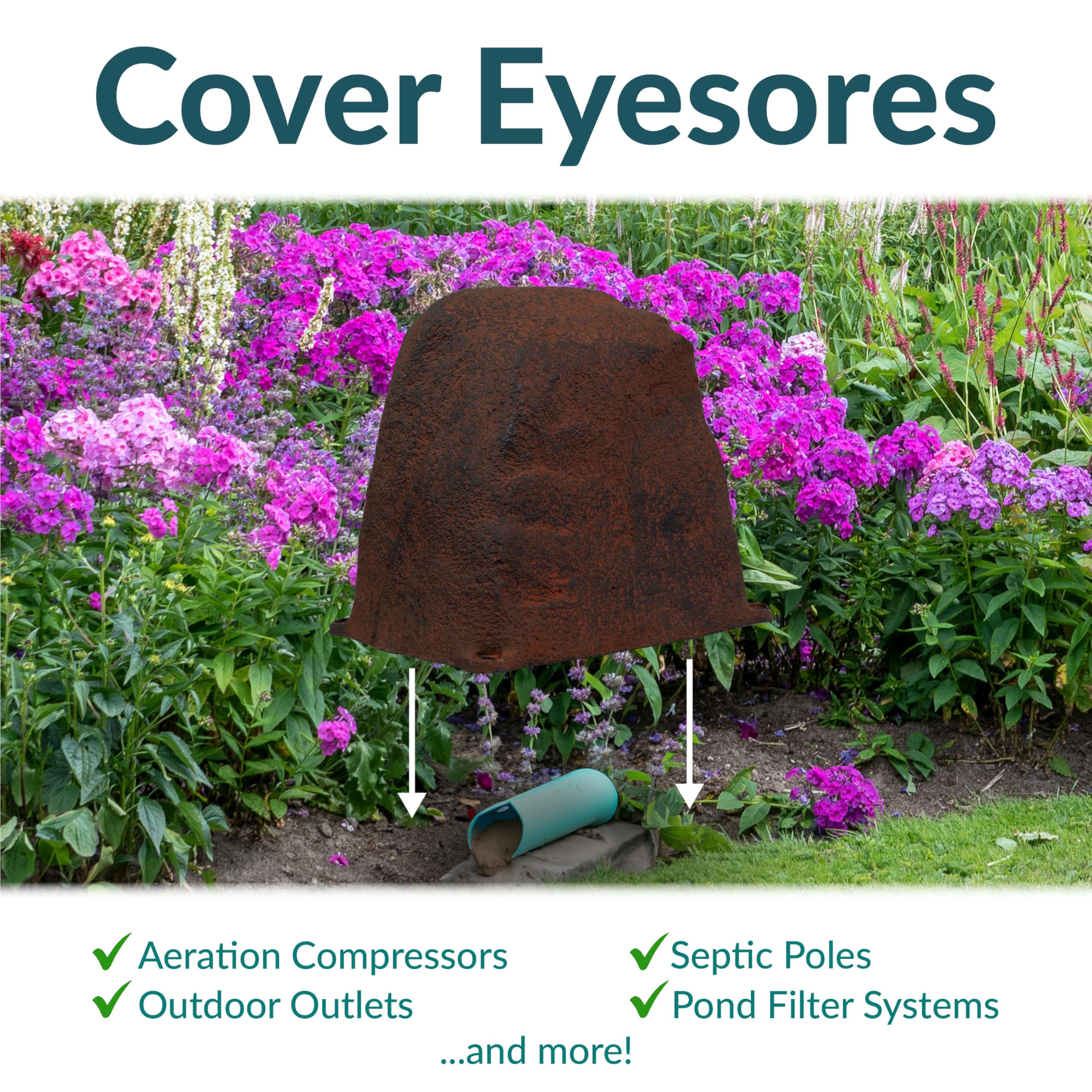 Side view of 11" H faux landscape rock cover with irregular shape