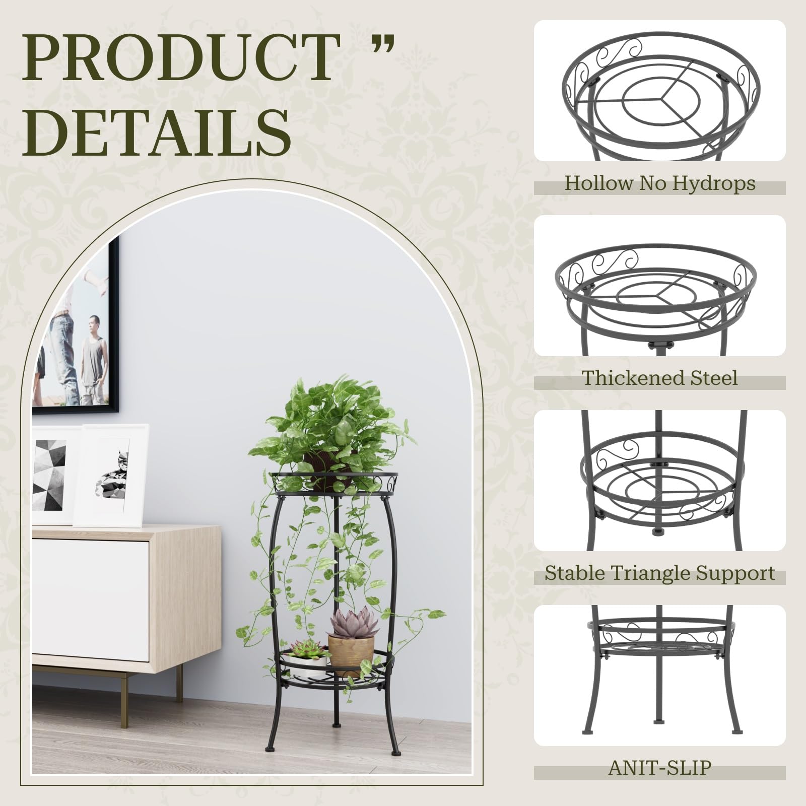 Side view of 2-tier MissYolo plant stand in garden