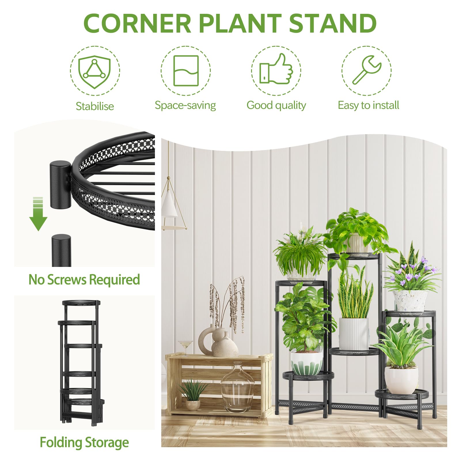 Side view of 6 Tier Plant Stand with potted plants