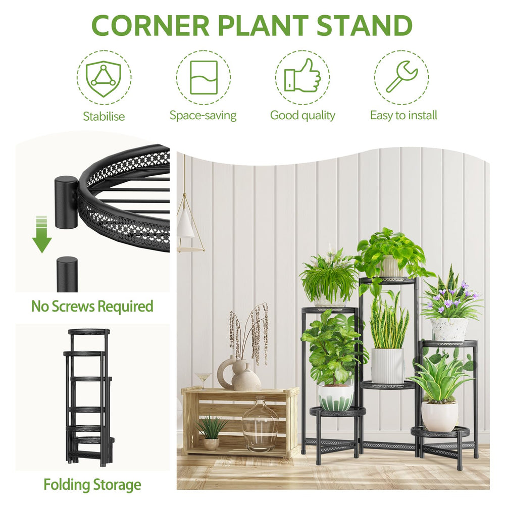 Side view of 6 Tier Plant Stand with potted plants