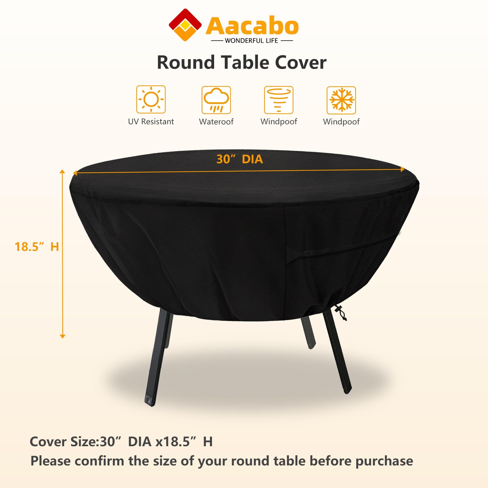 Side view of Aacabo Round Table Cover showing elastic cord