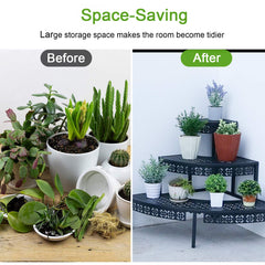 Side view of aboxoo 3-Tier Metal Plant Stand with plants