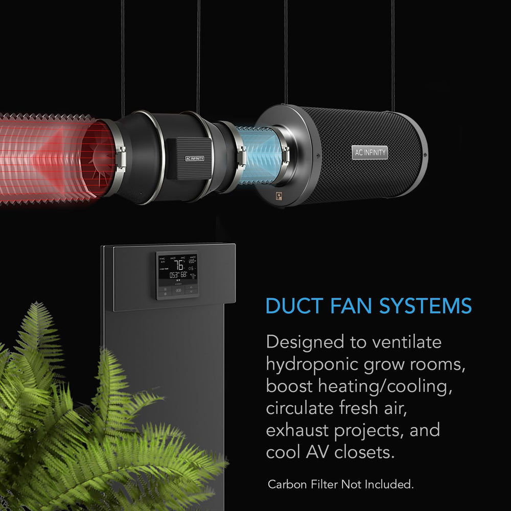 Side view of AC Infinity CLOUDLINE T6 duct fan with controller