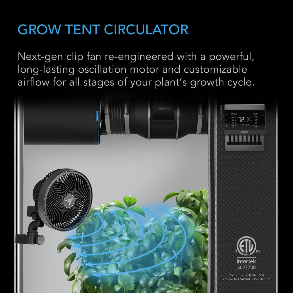 Side view of AC Infinity CLOUDRAY S6 Grow Tent Clip Fan showing oscillation feature