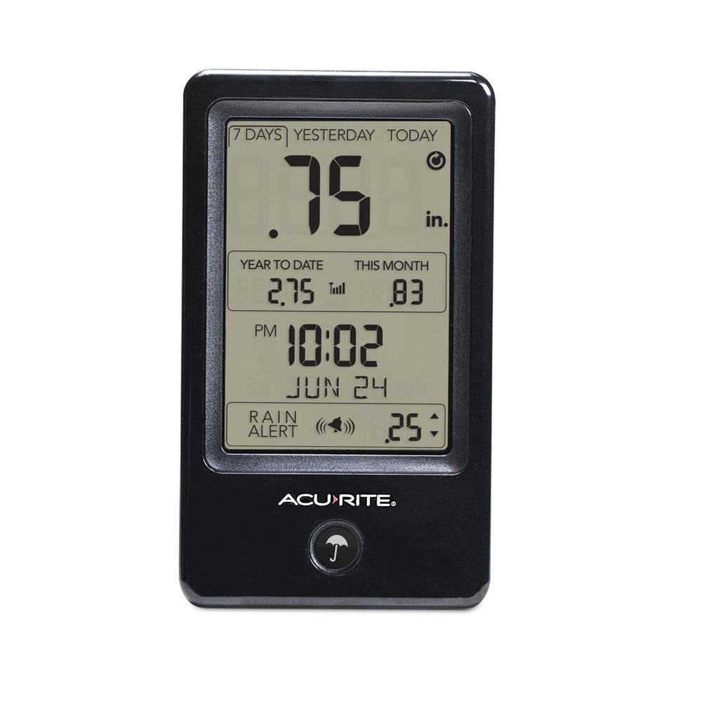 Side view of AcuRite Wireless Rain Gauge highlighting the LCD screen