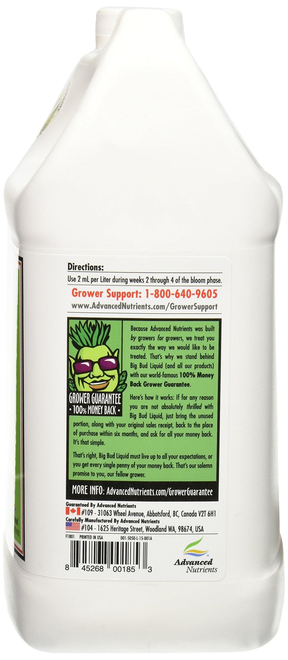 Side view of Advanced Nutrients Big Bud Liquid Fertilizer 4L