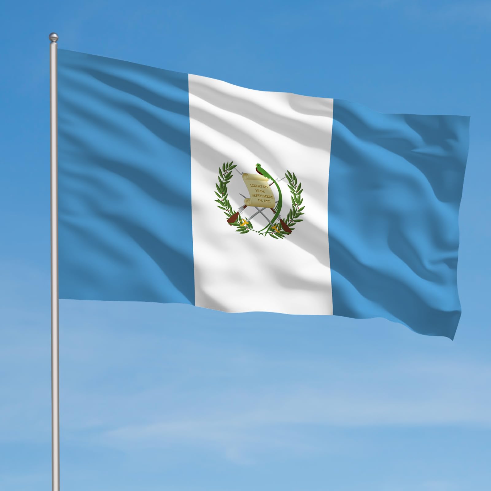 Side view of AhfuLife Guatemala Flag waving in the breeze