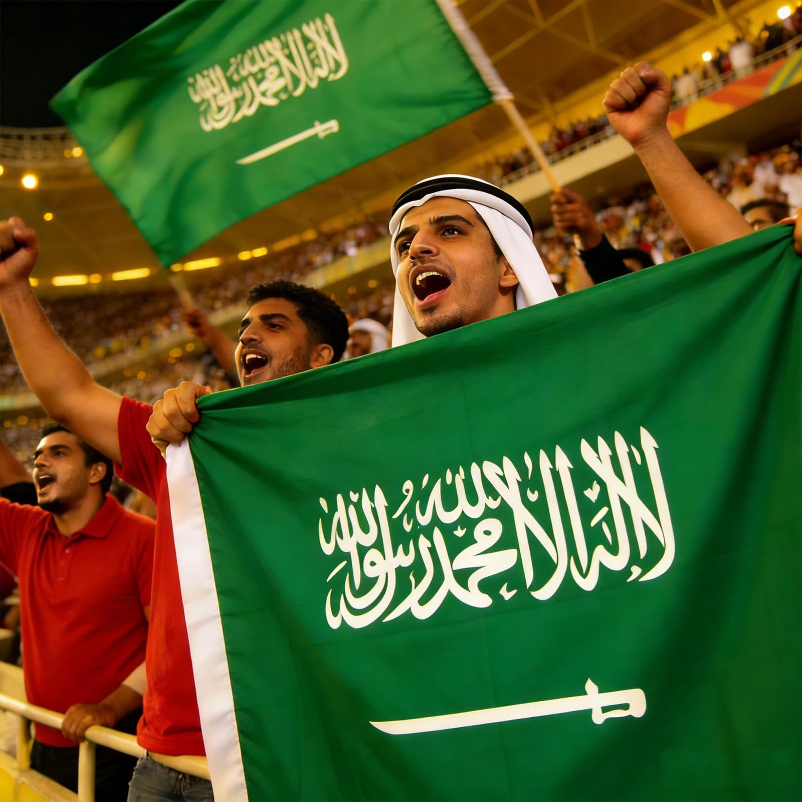 Side view of AhfuLife Saudi Arabia Flag hanging on a wall