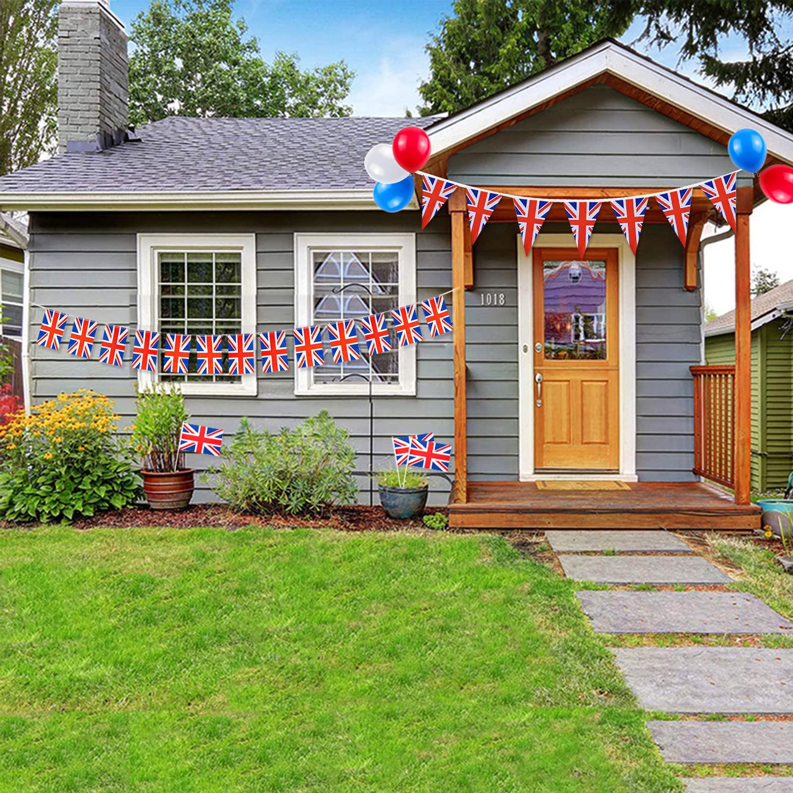 Side view of AhfuLife Union Jack flags hanging