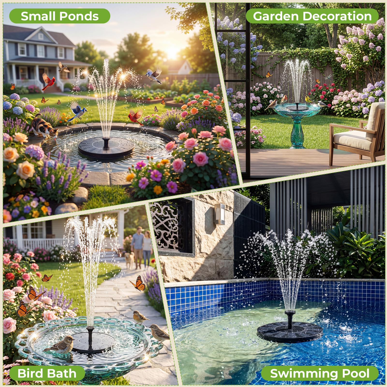 Side view of AISITIN Solar Fountain with water display