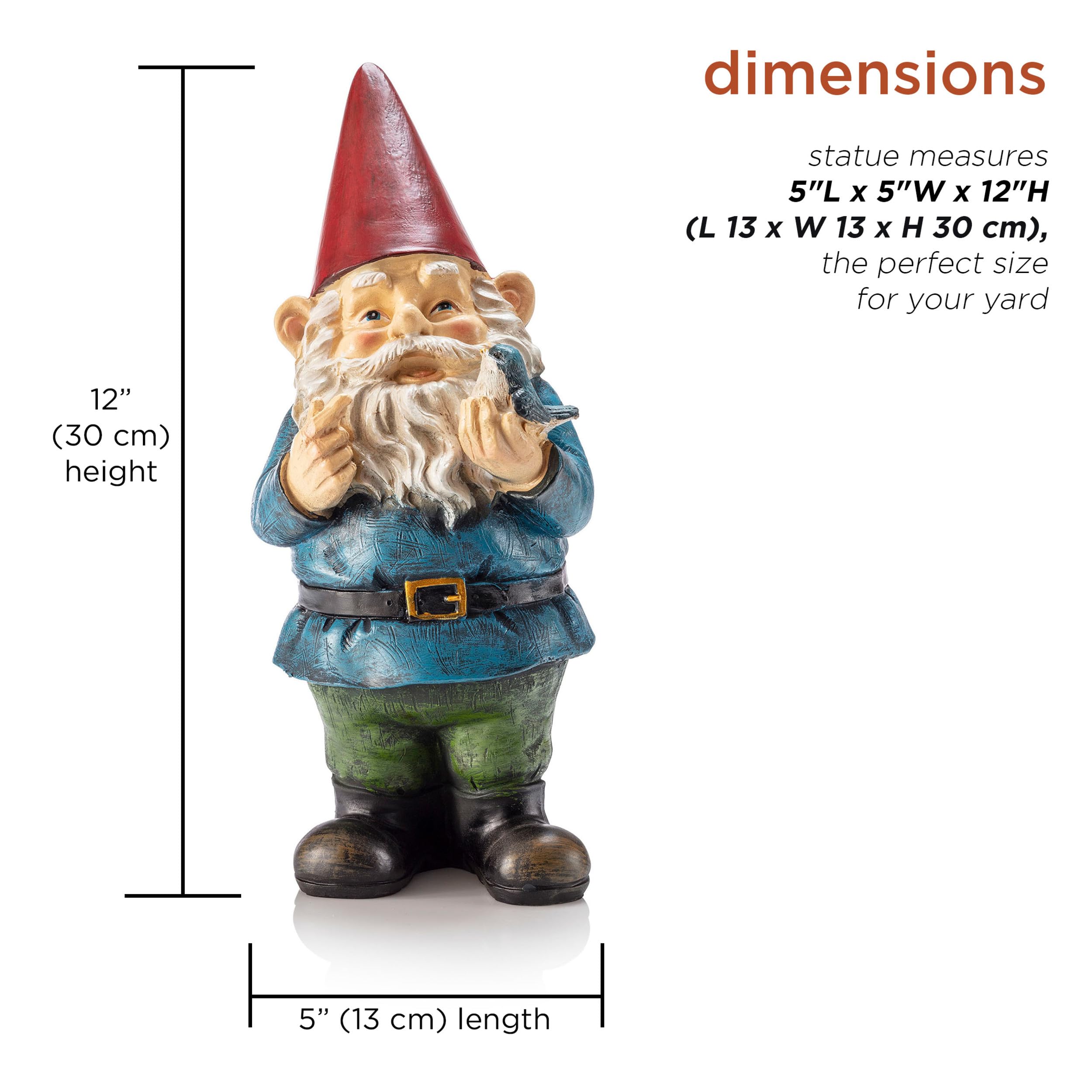 Side view of Alpine 12" Tall Garden Gnome, showing vibrant multicolor finish