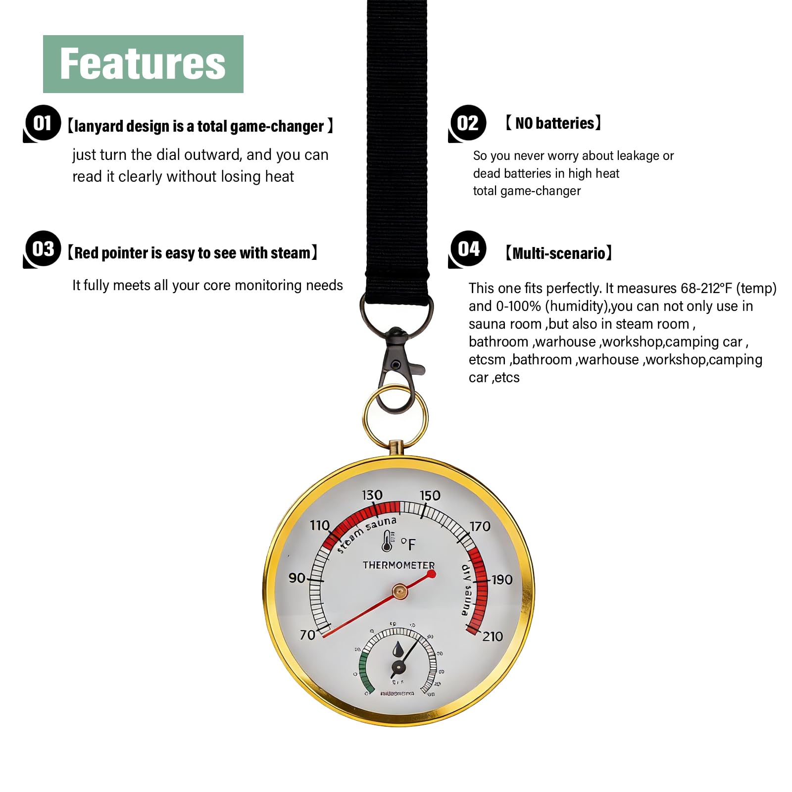 Side view of Andelov Sauna Thermometer showcasing dual mount