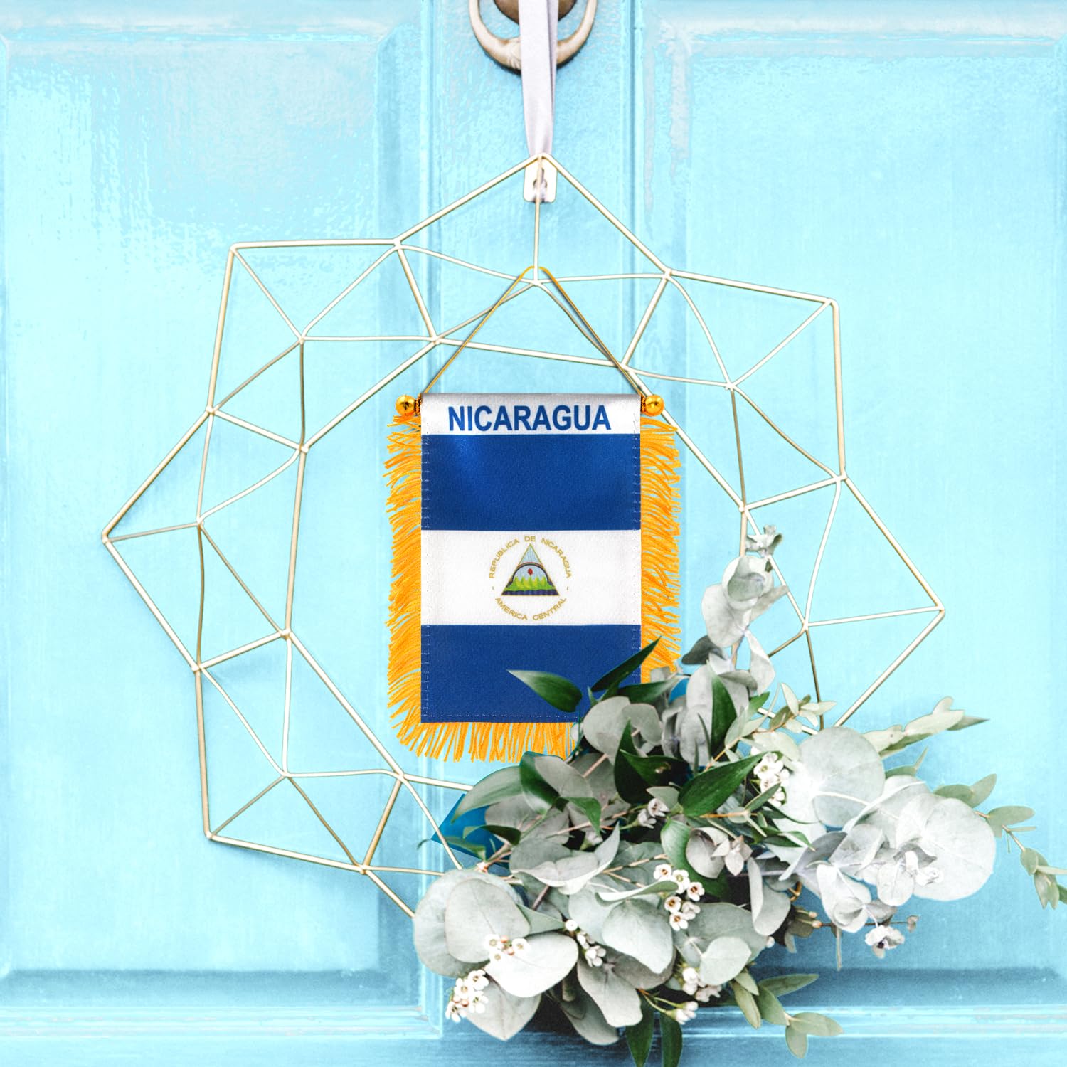 Side view of Anley Nicaragua flag with suction hanger