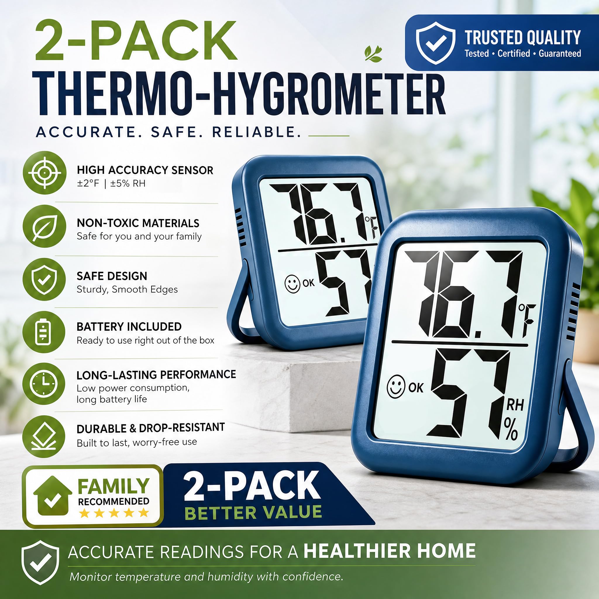 Side view of Antonki hygrometer thermometer with durable kickstand