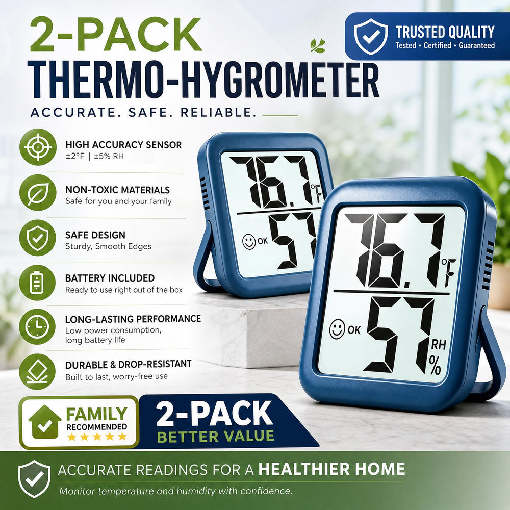 Side view of Antonki hygrometer thermometer with durable kickstand