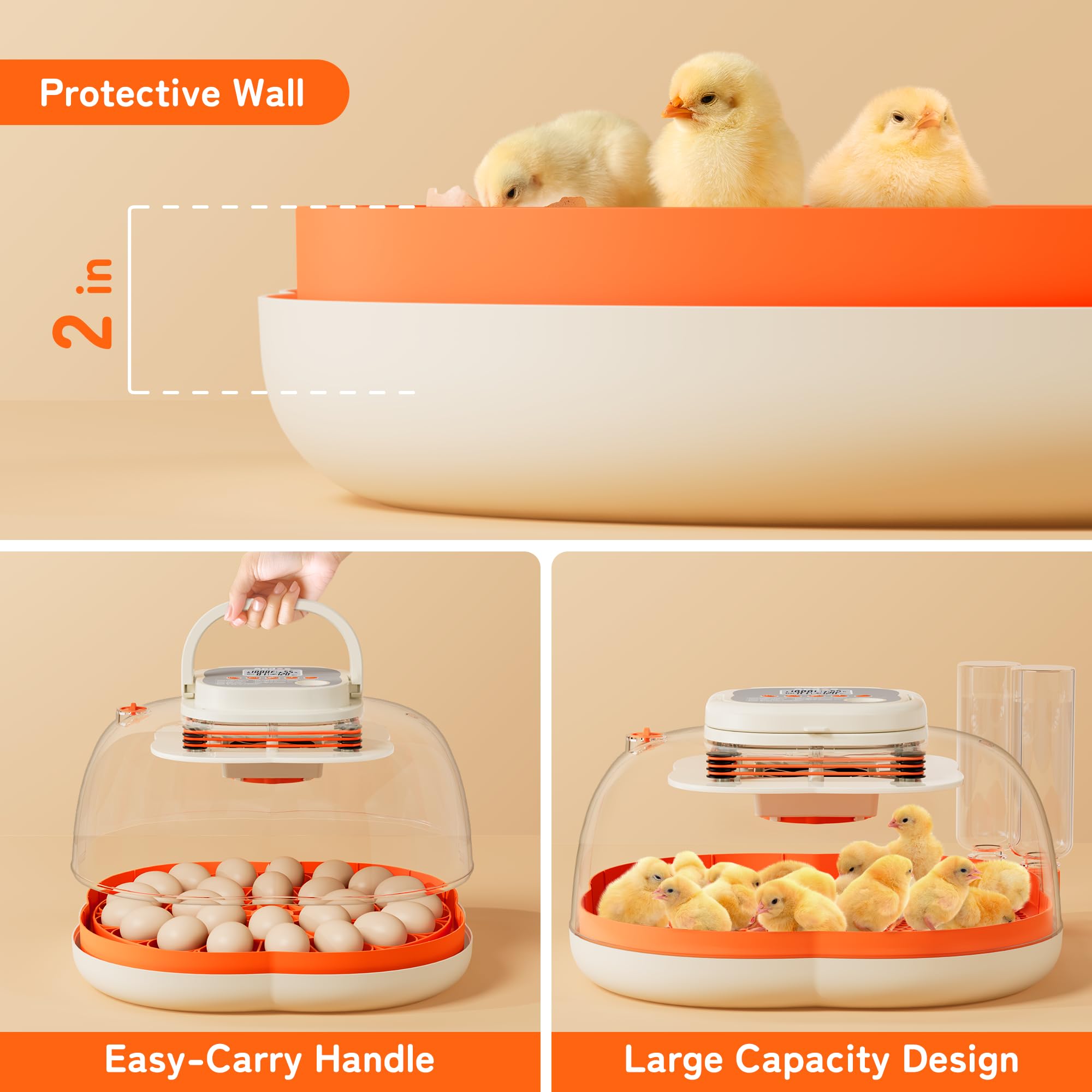 Side view of Apdoe Egg Incubator showing automatic turning feature
