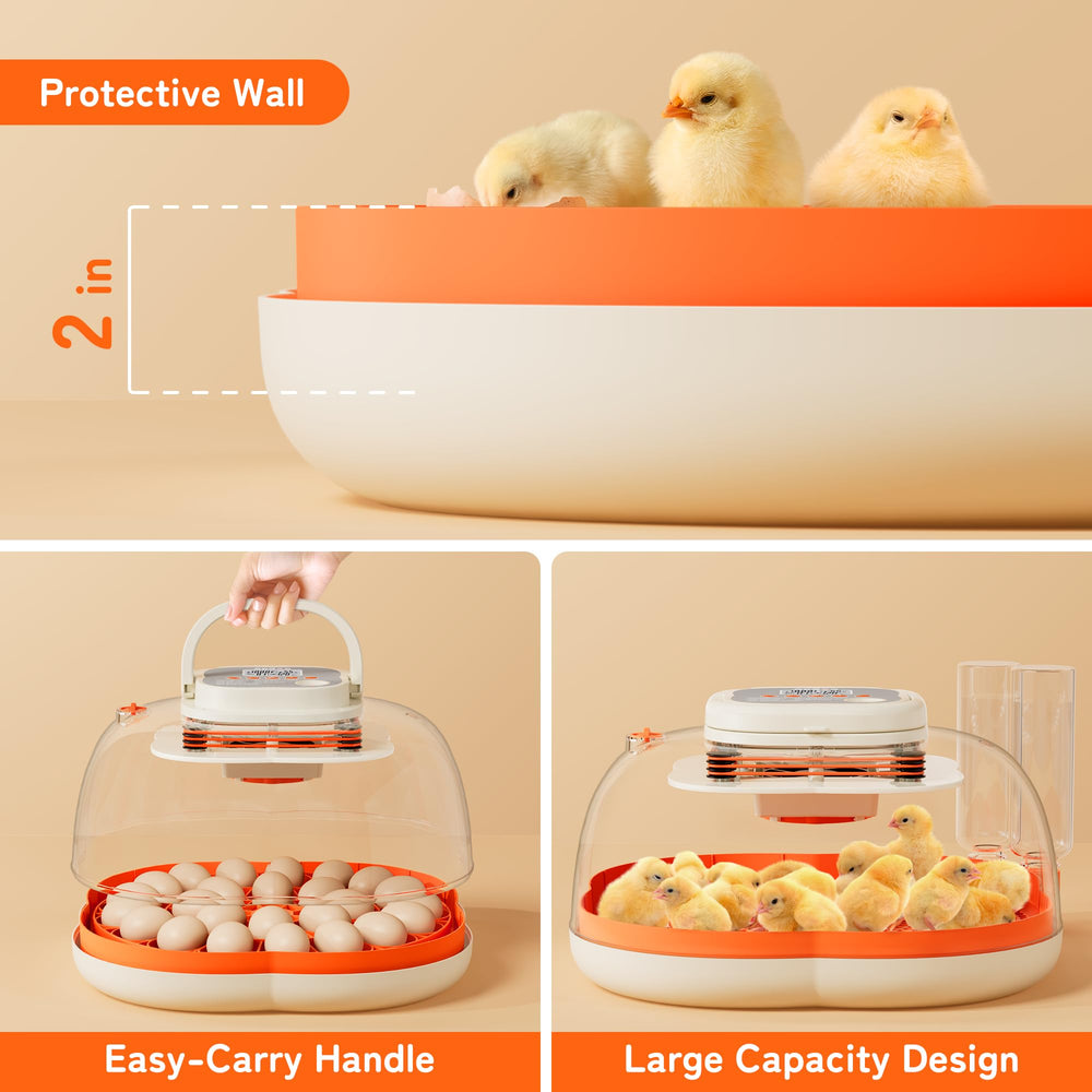 Side view of Apdoe Egg Incubator showing automatic turning feature