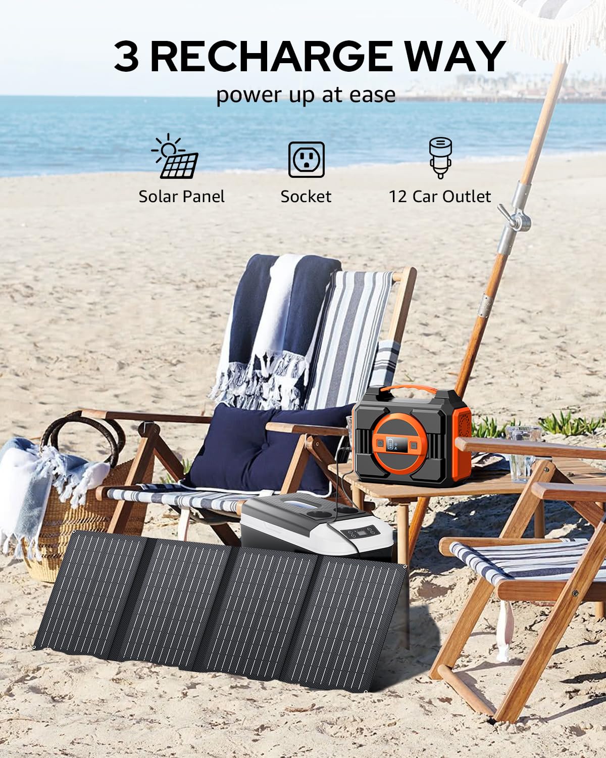 Side view of Apowking solar generator showing ports
