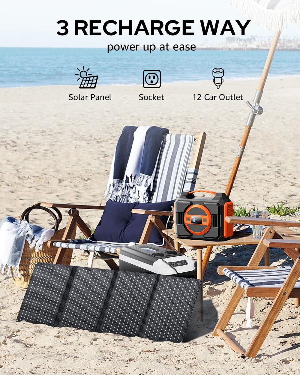 Side view of Apowking solar generator showing ports