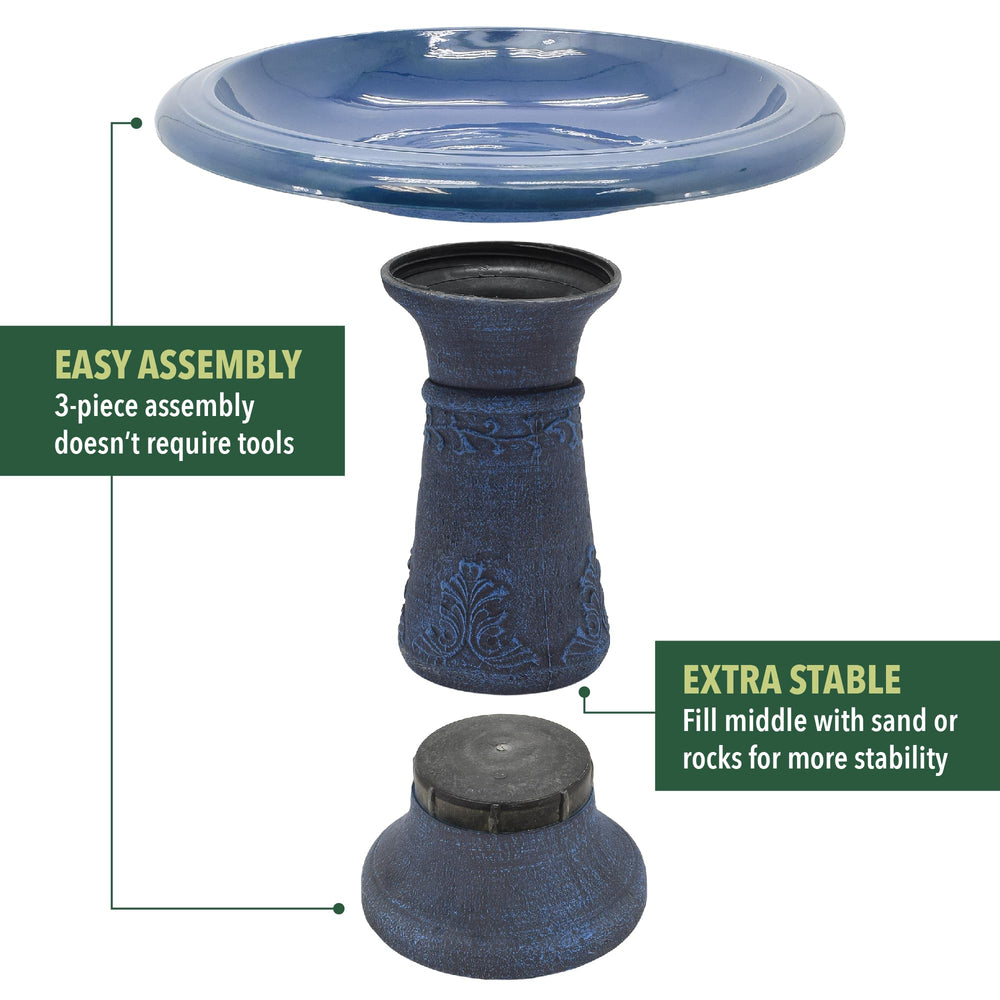 Side view of Arcadia Garden Products Blue Bird Bath