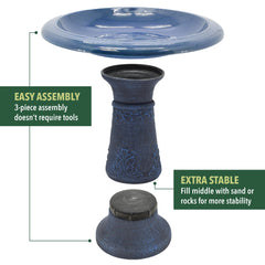 Side view of Arcadia Garden Products Blue Bird Bath