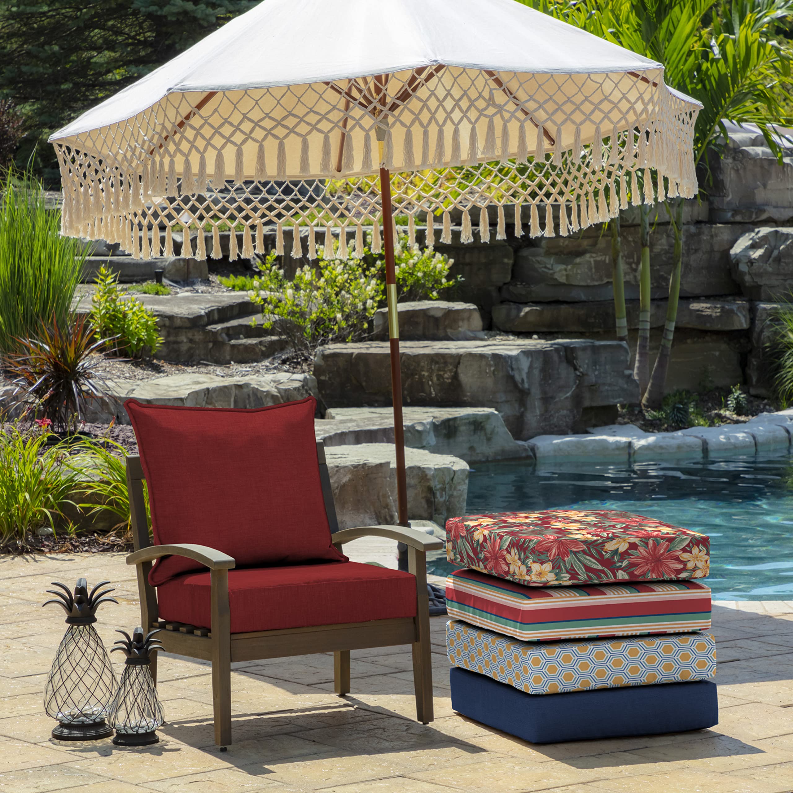 Side view of Arden Outdoor cushion set Ruby Red