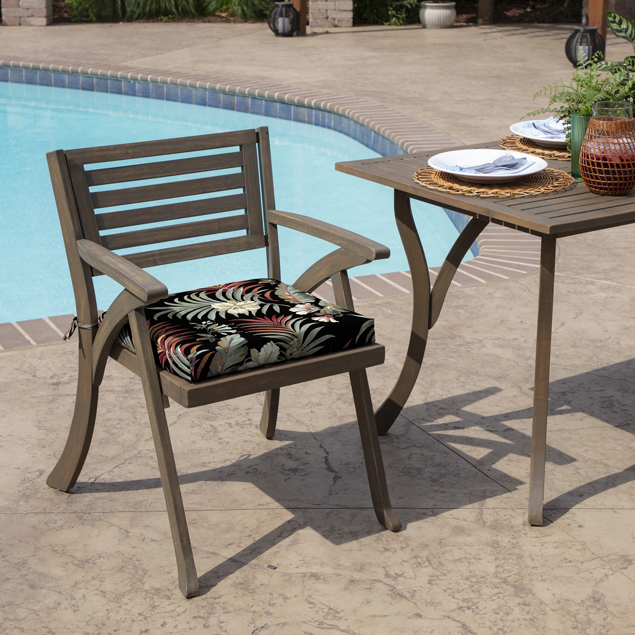 Side view of Arden Outdoor Seat Pad Cushion with ties