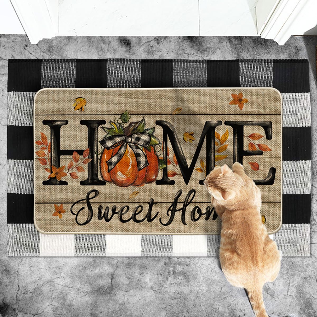 Side view of Artoid Mode Pumpkin Doormat showcasing low-profile design