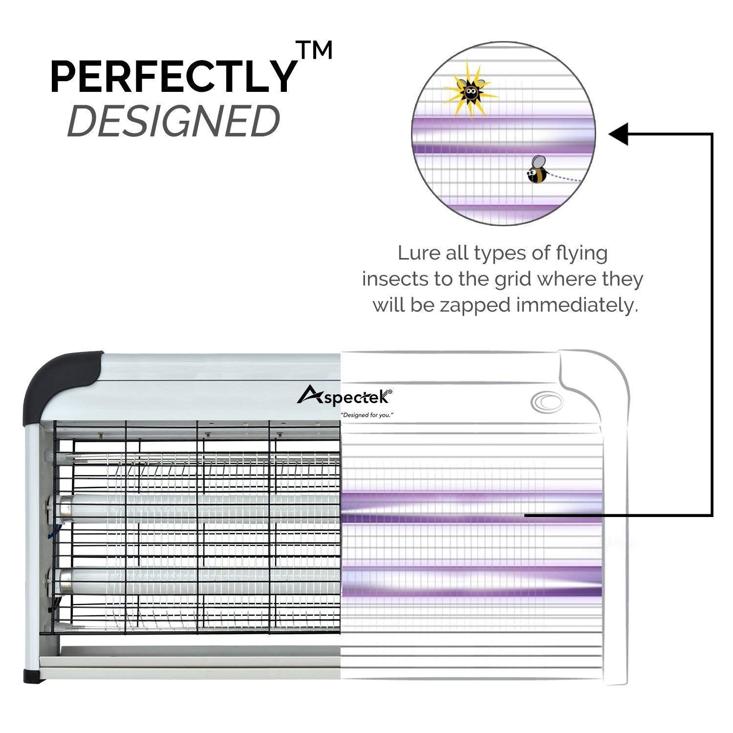 Side view of ASPECTEK bug zapper showcasing zapping surface