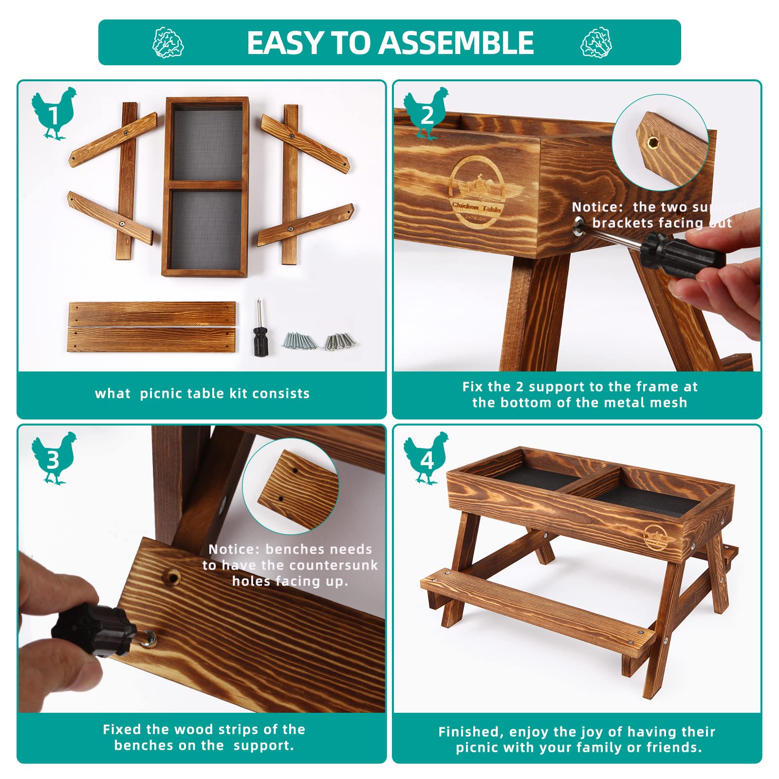 Side view of assembled chicken picnic table