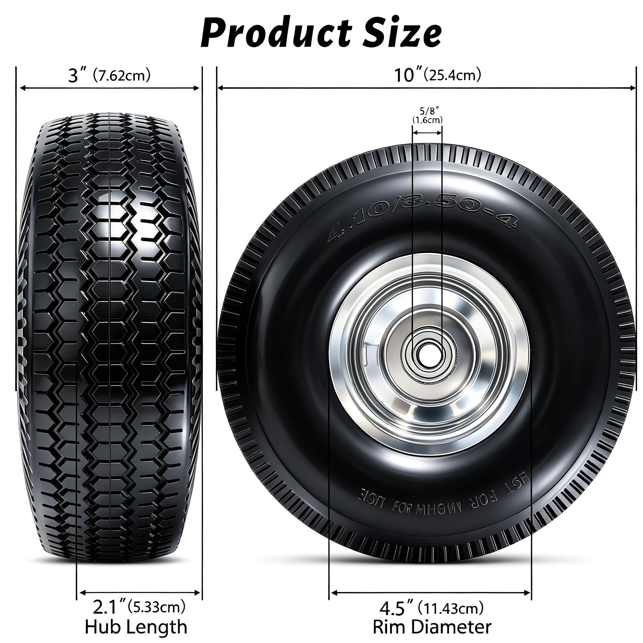 Side view of Atlantic 10-Inch solid PU wheel showing precision ball bearings