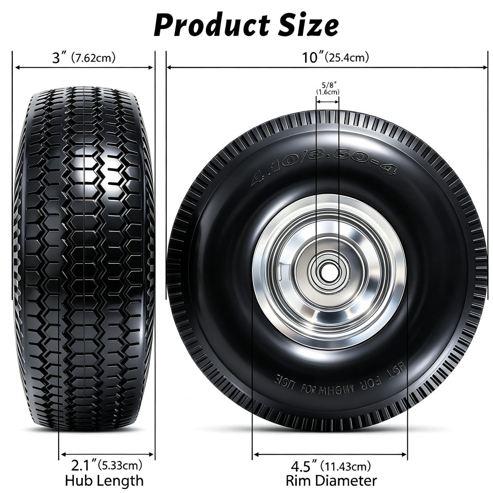 Side view of Atlantic 10-Inch solid PU wheel showing precision ball bearings