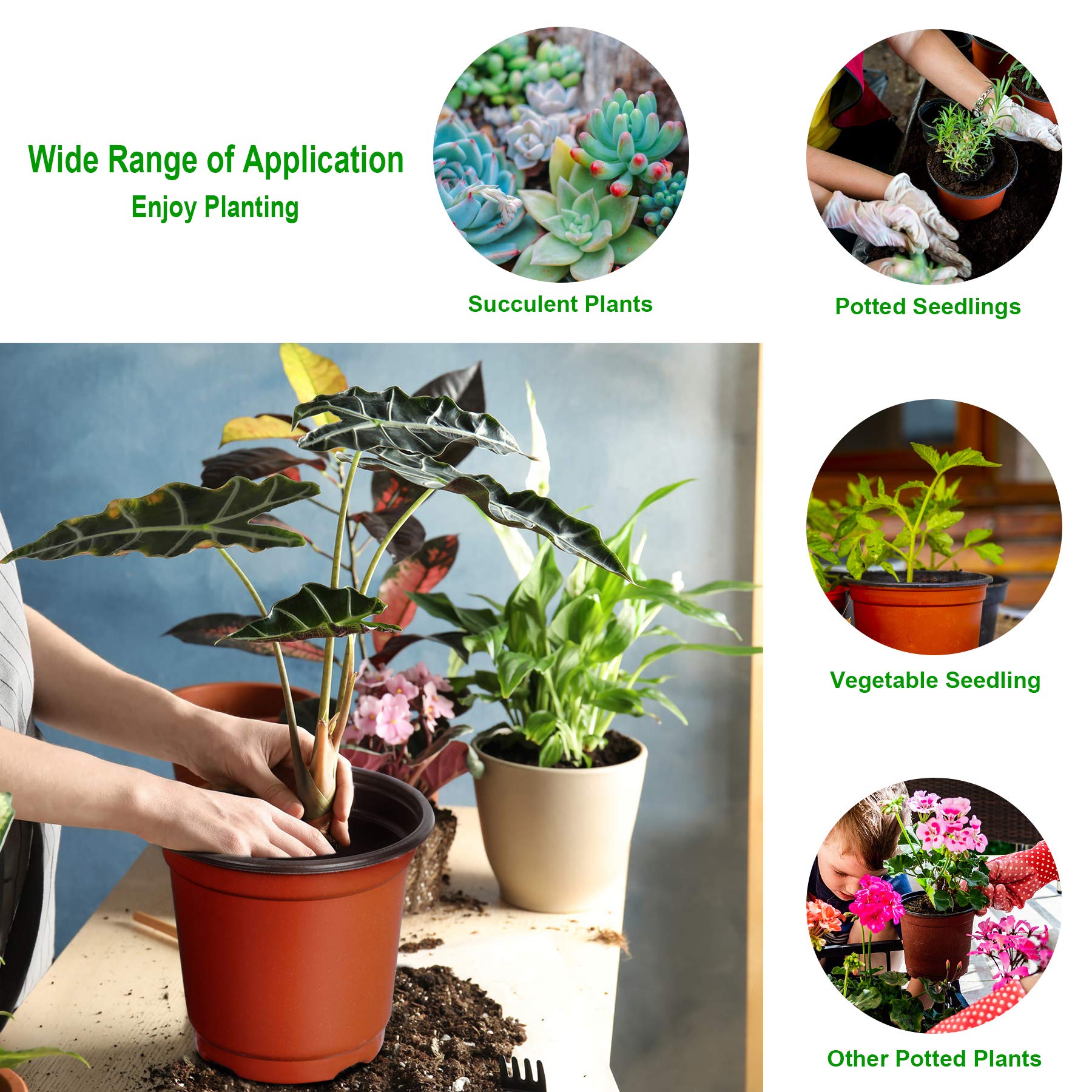 Side view of Augshy plastic nursery pots showing size