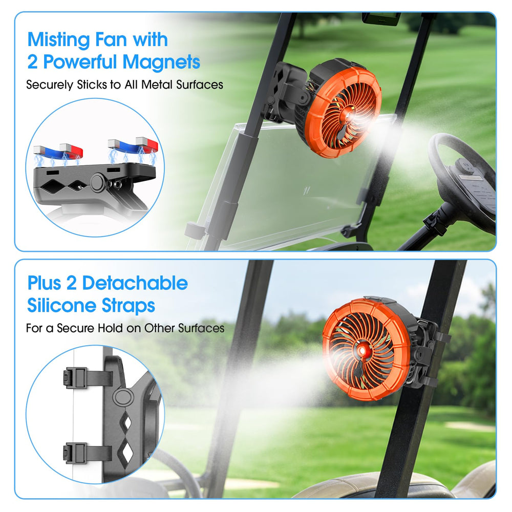 Side view of Ausic Misting Fan showing clip and spray feature