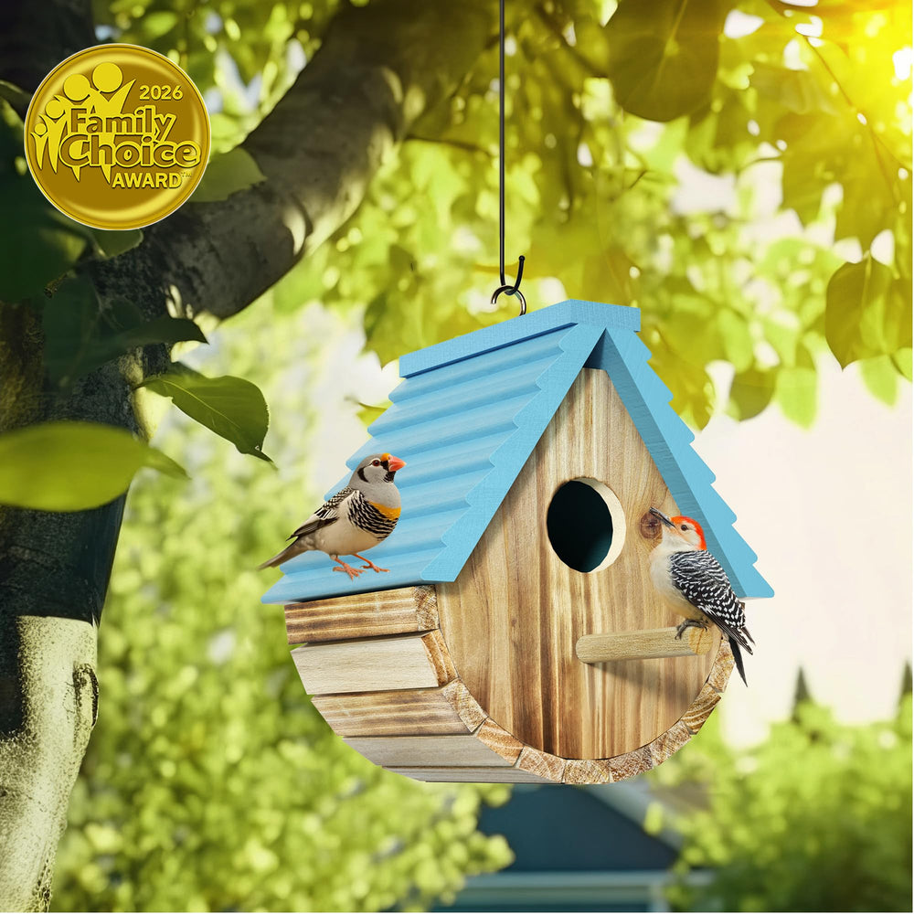 Side view of Auslar wooden bird house showing the herringbone design