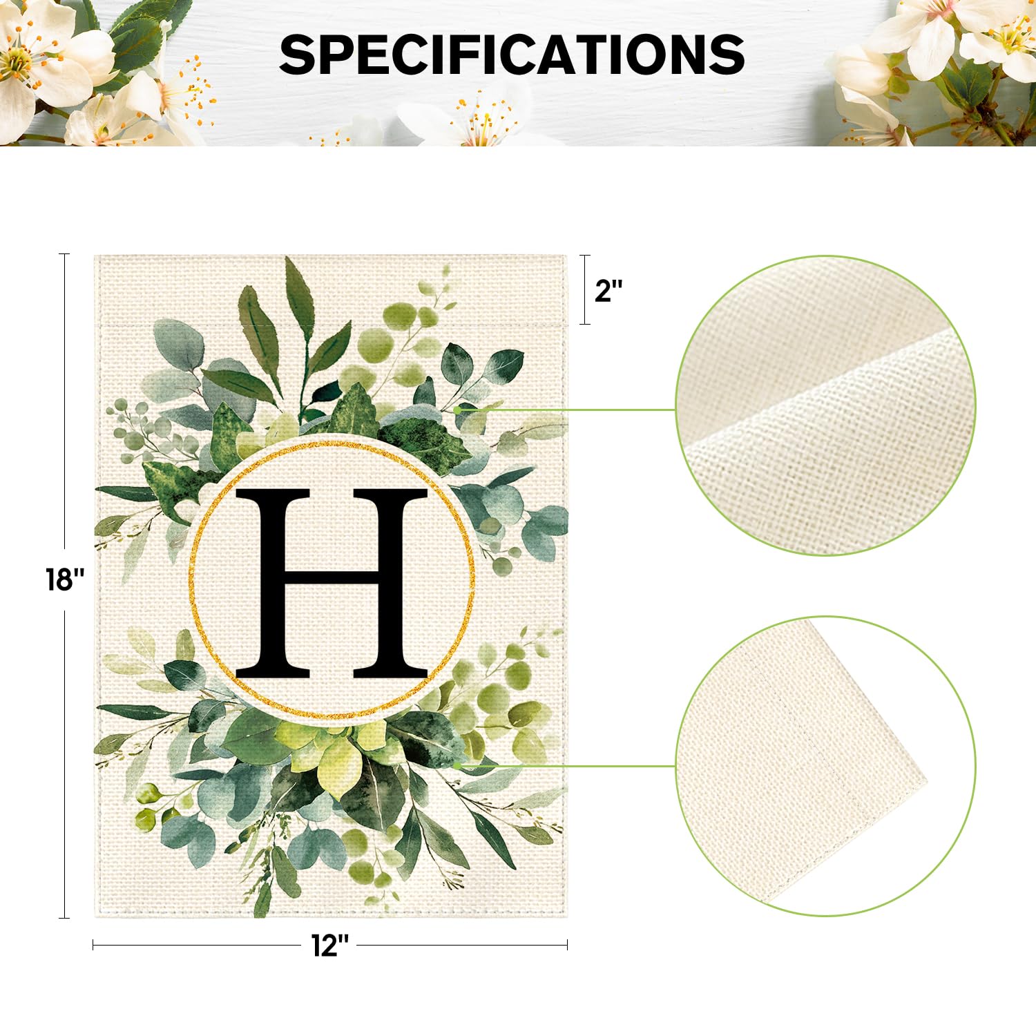 Side view of AVOIN colorlife Monogram H Floral Garden Flag