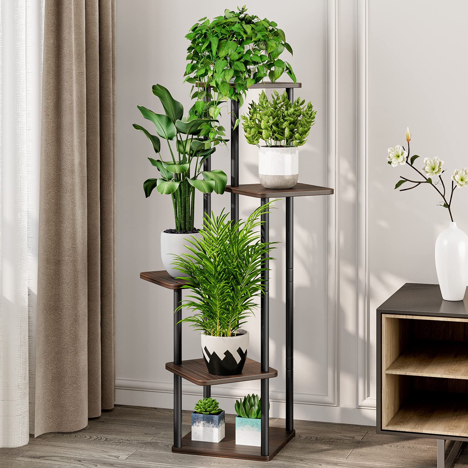 Side view of AZERPIAN 5 Tier Plant Stand showcasing its shelves