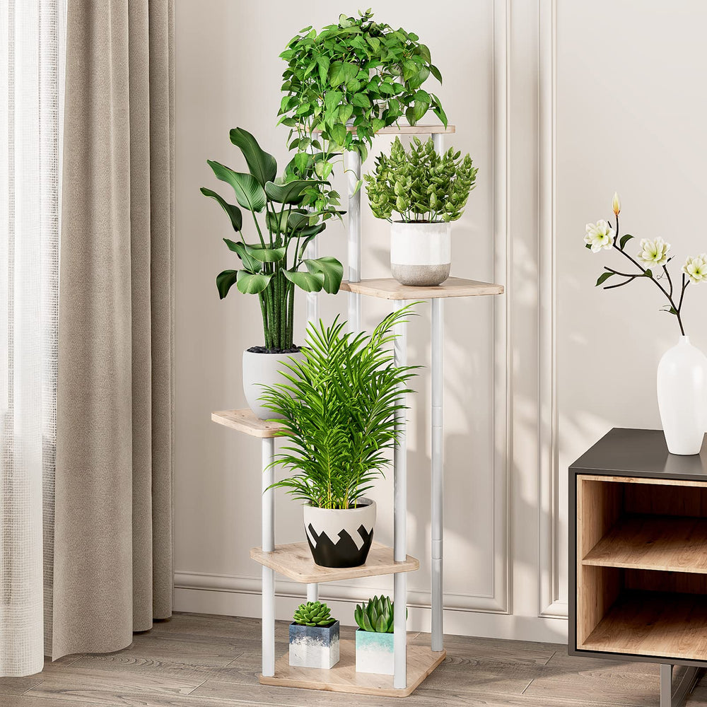 Side view of AZERPIAN 5 Tier Tall Plant Stand showcasing five tiers