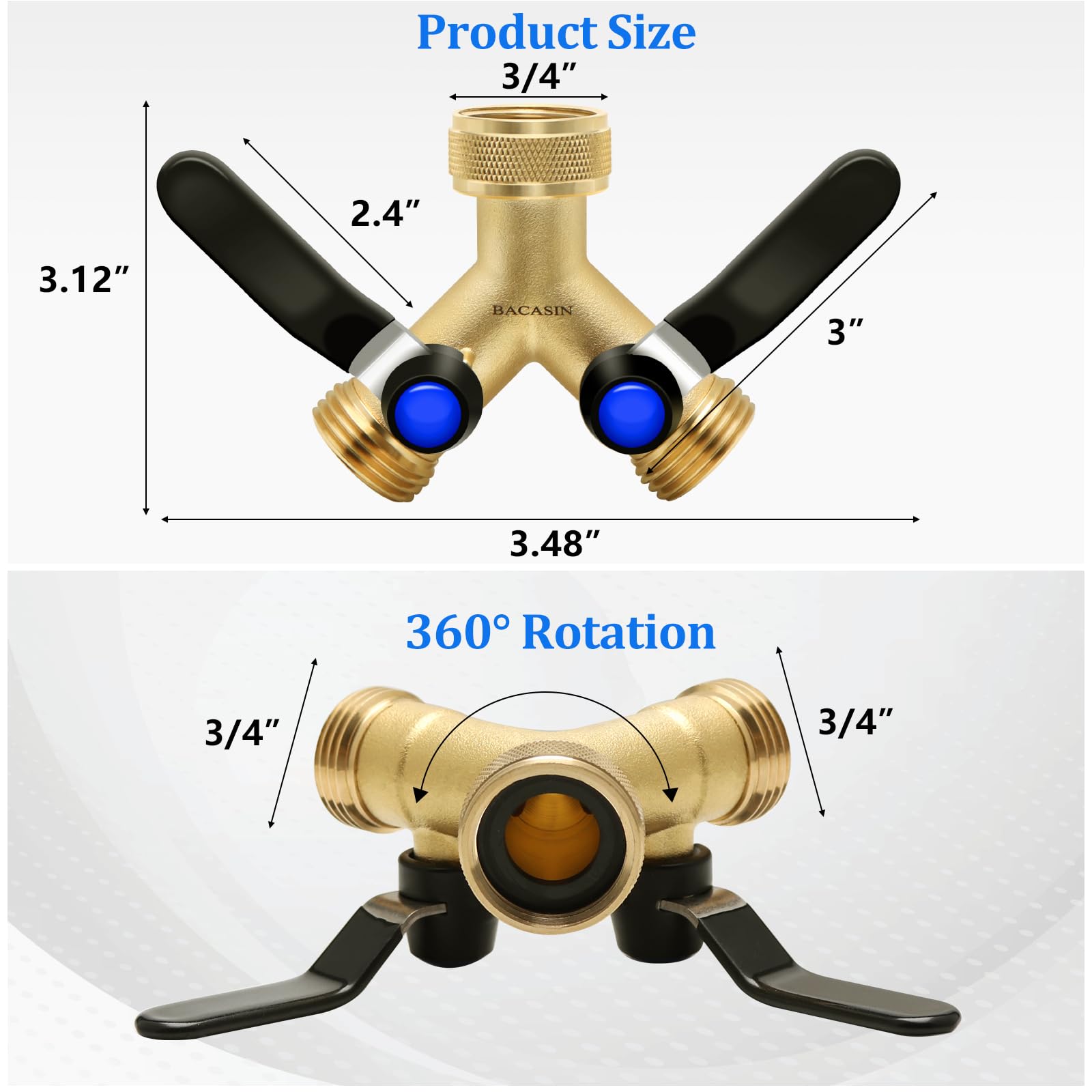 Side view of BACASIN Hose Splitter showing valve controls